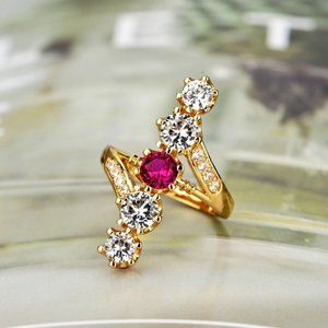 🔥 Fashion Design Shiny Diamonds Zircon Trendy Gold Ring for WomenEVGG1158